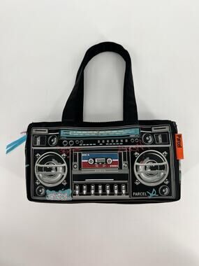 Vintage Y2K Parcel Bag Stereo Boom Box Cassette Tape Deck Purse Handbag Black